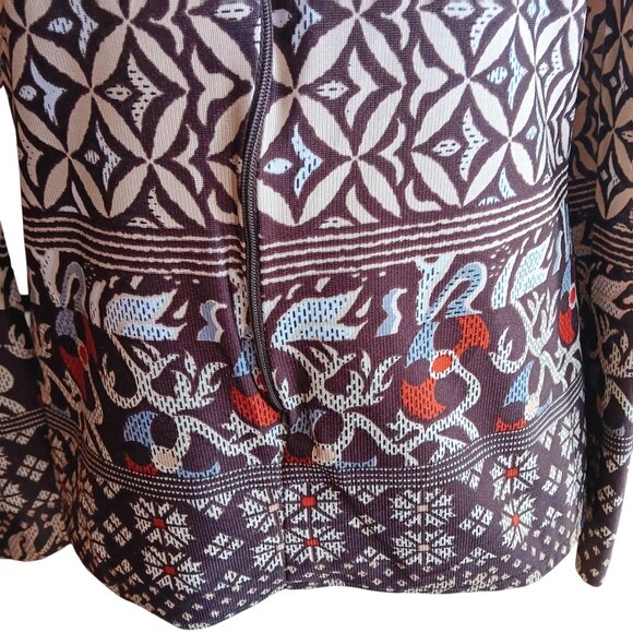 Vintage Small Scandinavian Top 1OF1 Print Zip-Up 1970's Boho Big Collar Handmade - Picture 5 of 9